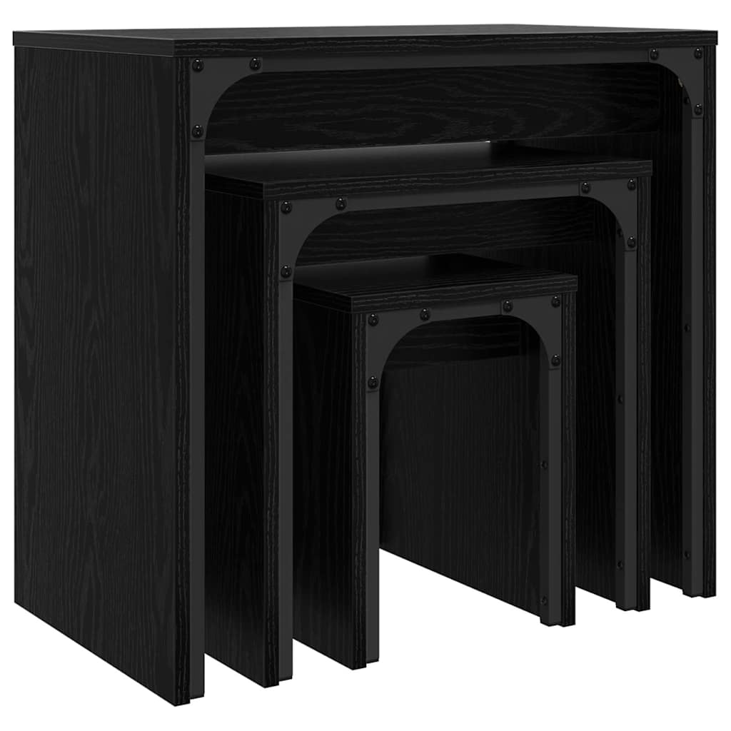 Masă de Cafea cu Tăvi Lăsate 3 pcs Stejar negru 60 x 35 x 56 cm GartenMobel Dekor