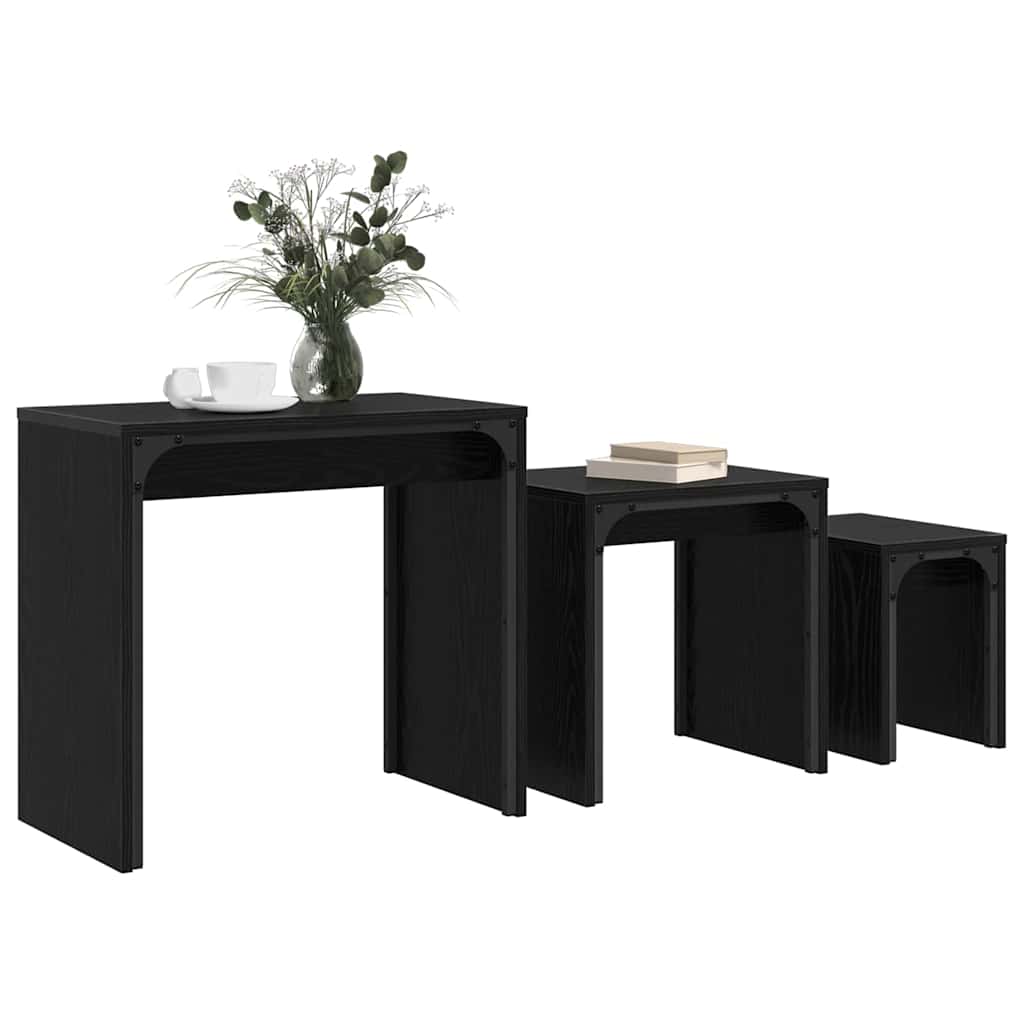 Masă de Cafea cu Tăvi Lăsate 3 pcs Stejar negru 60 x 35 x 56 cm GartenMobel Dekor