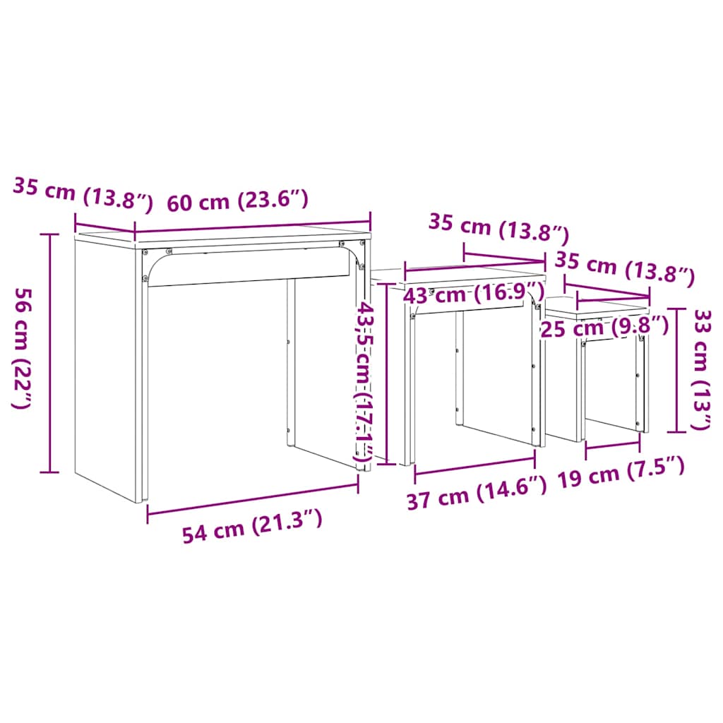 Masă de Cafea cu Tăvi Lăsate 3 pcs stejar artizanal GartenMobel Dekor