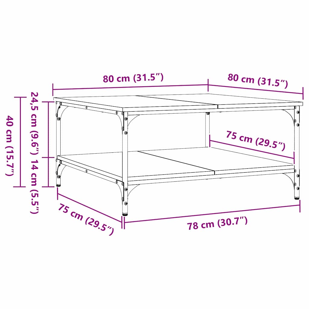 Masă de cafea Lemn vechi 80 x 80 x 40 cm Lemn compozit GartenMobel Dekor