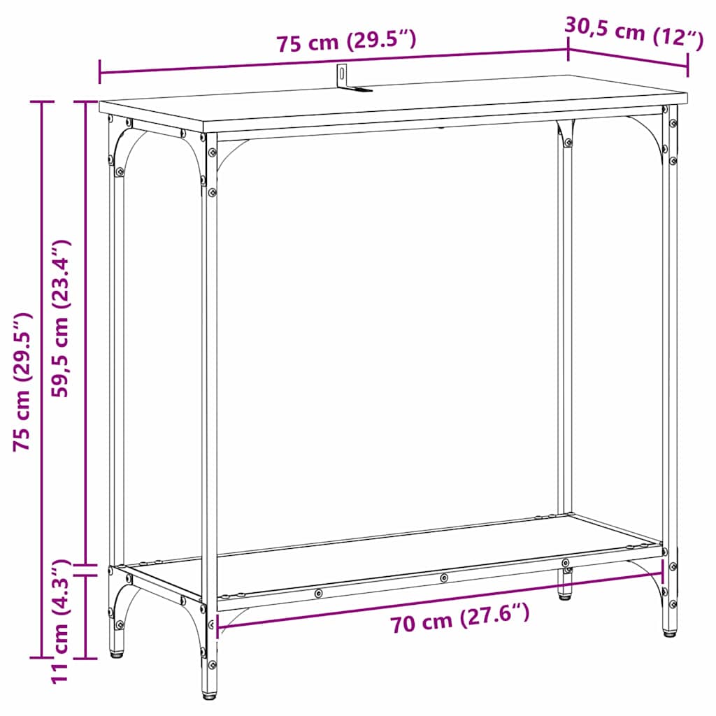 Masă de consolă Stejar negru 75 x 30.5 x 75 cm Lemn compozit GartenMobel Dekor