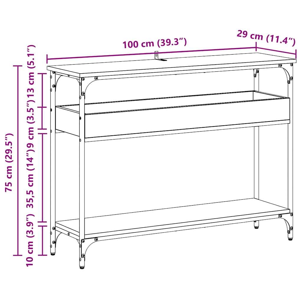 Masă de consolă stejar artizanal 100 x 29 x 75 cm Lemn compozit GartenMobel Dekor