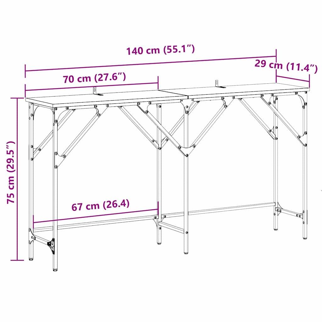 Masă de consolă stejar artizanal 140 x 29 x 75 cm Lemn compozit GartenMobel Dekor