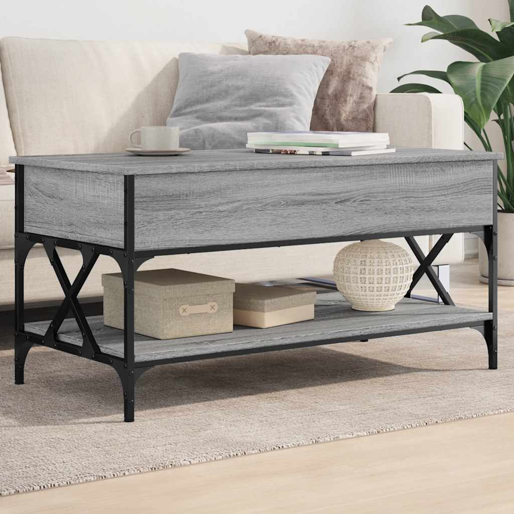 Măsuță de cafea gri sonoma 100x50x50 cm lemn prelucrat și metal GartenMobel Dekor