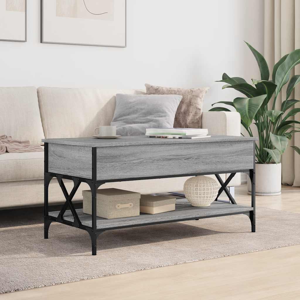 Măsuță de cafea gri sonoma 100x50x50 cm lemn prelucrat și metal GartenMobel Dekor