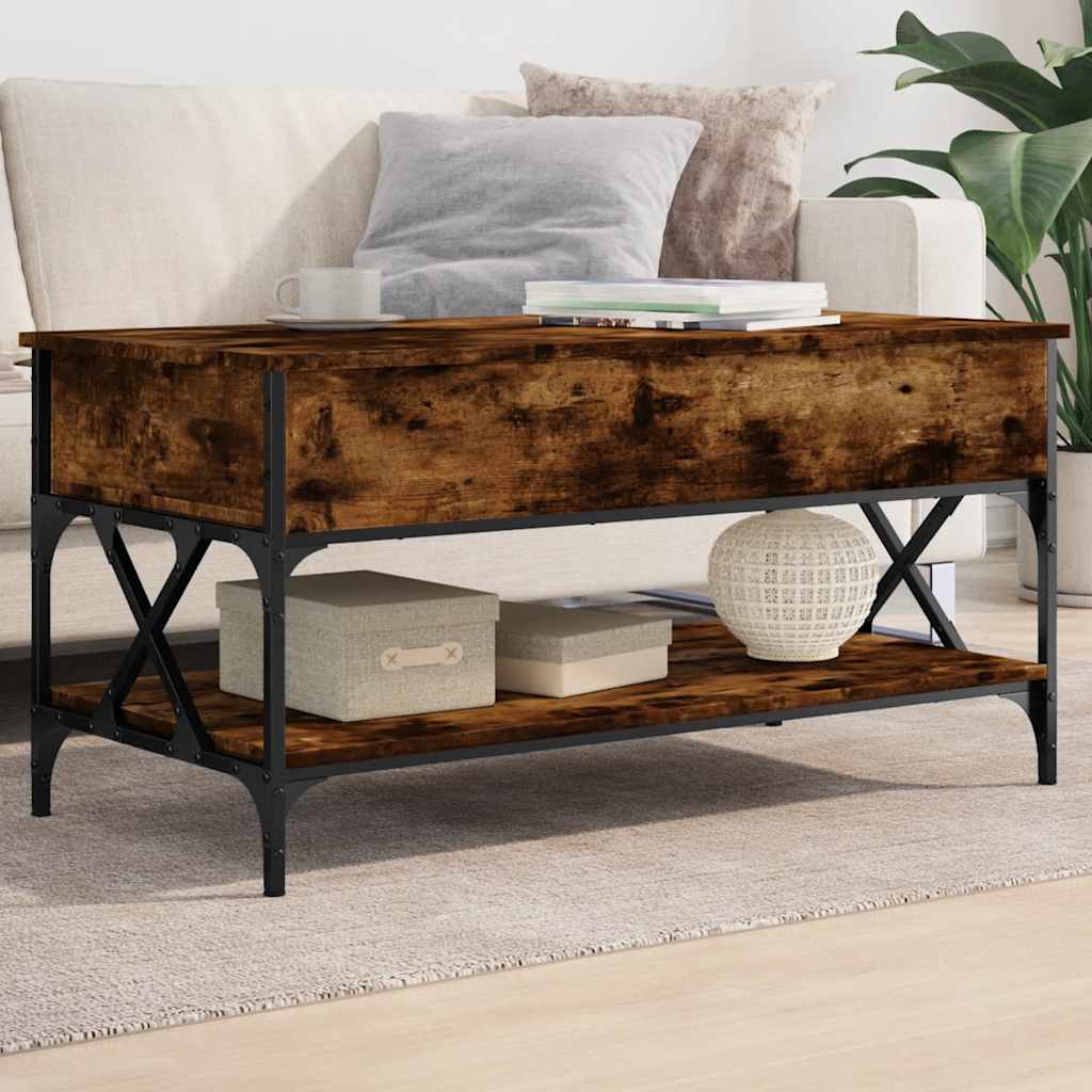 Măsuță de cafea stejar fumuriu 100x50x50cm lemn prelucrat/metal GartenMobel Dekor