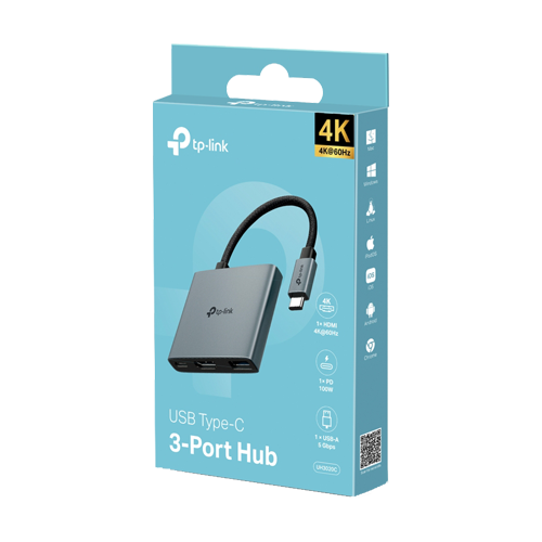 Hub USB-C 3-in-1, 1 x USB-C PD 100W, 1 x USB-A 5Gbps, 1 x HDMI 4K@60Hz - TP-Link UH3020C SafetyGuard Surveillance