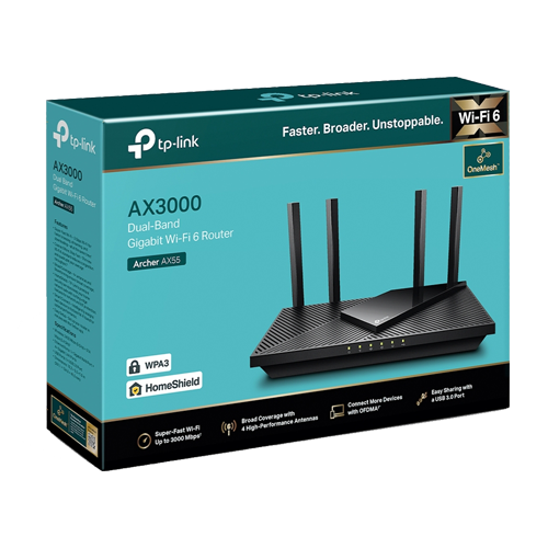 Router Wireless TP-Link Archer AX55 AX3000 Dual-Band Wi-Fi 6 Dual-Core CPU OFMA SafetyGuard Surveillance