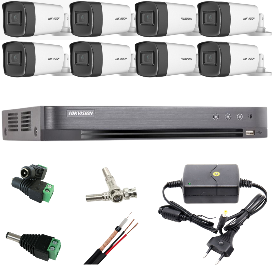 Sistem supraveghere profesional Hikvision 8 camere 5MP Turbo HD IR 80m SafetyGuard Surveillance