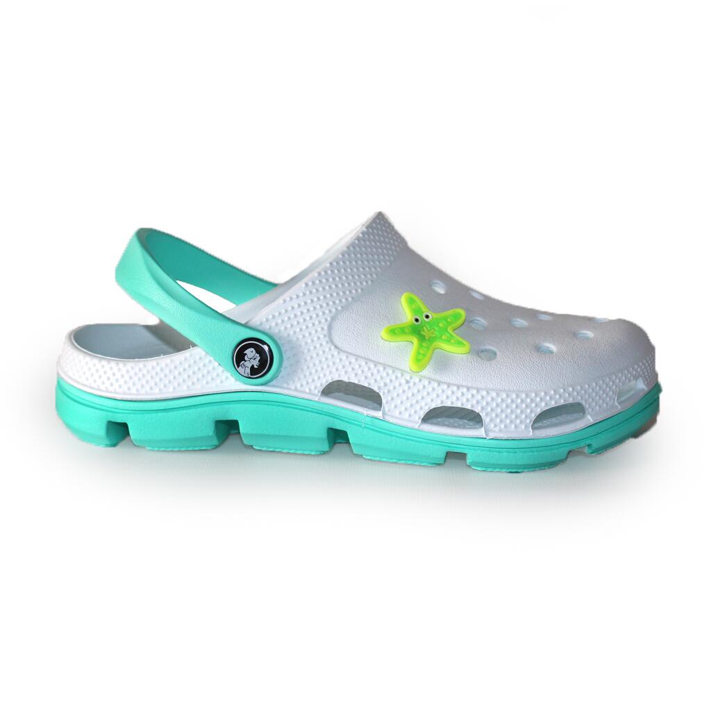 Papuci/saboti, clogs, pentru femei, spuma EVA, alb si turcoaz, marimea 41, Jose Amorales GartenVIP DiyLine