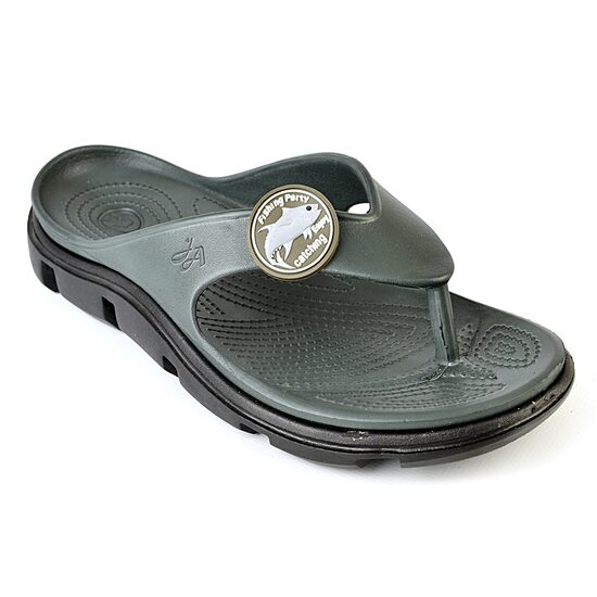 Papuci/slapi pentru barbati, cu bareta intre degete, spuma EVA, verde kaki inchis si negru, marimea 43, Jose Amorales GartenVIP DiyLine