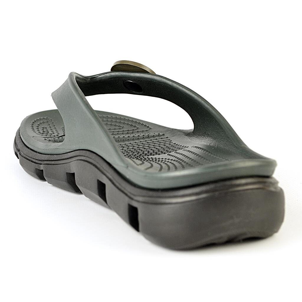 Papuci/slapi pentru barbati, cu bareta intre degete, spuma EVA, verde kaki inchis si negru, marimea 43, Jose Amorales GartenVIP DiyLine