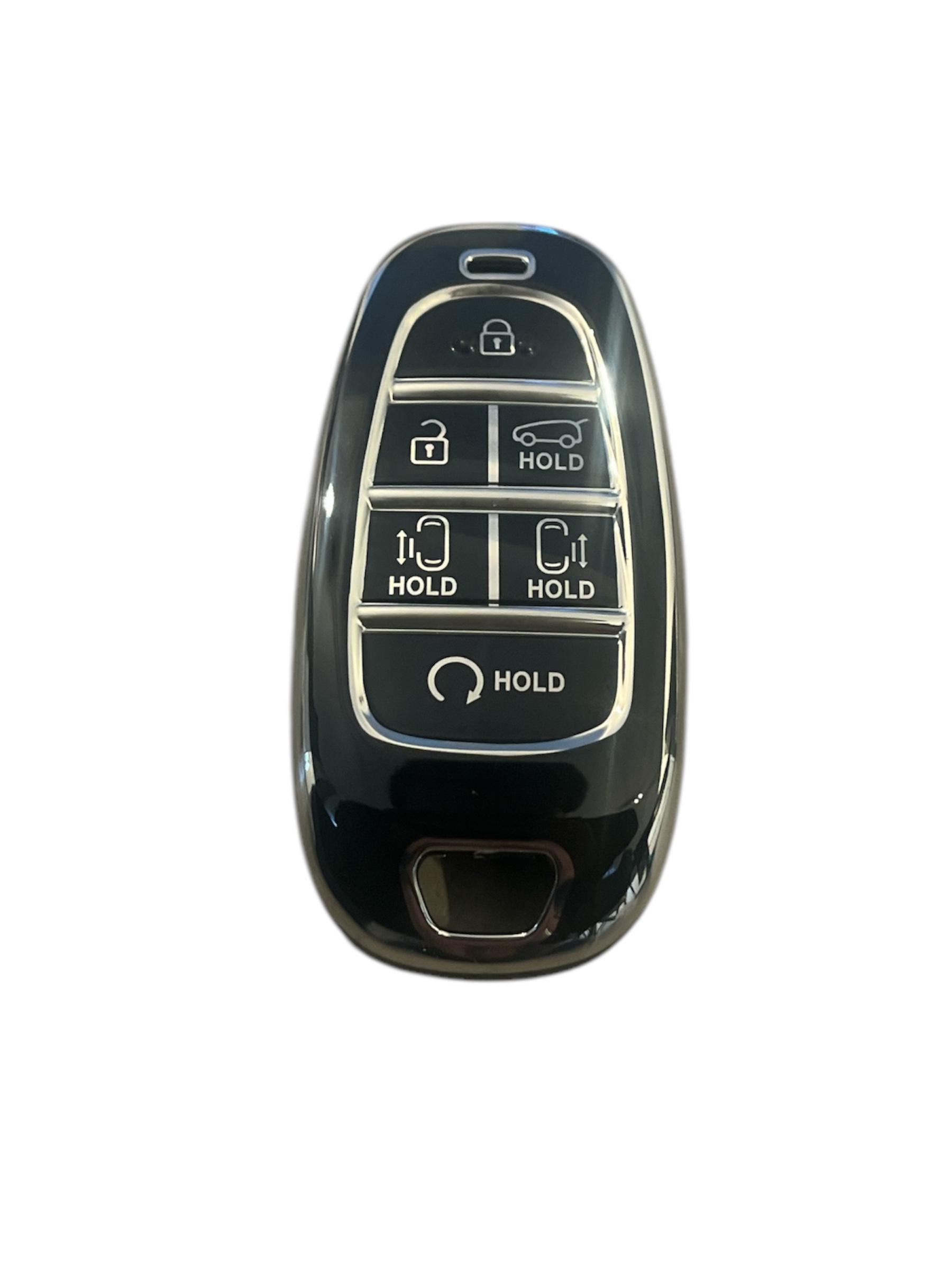 Husa Cheie Hyundai Tucson, 2022-2024, Smartkey, 6 Butoane, Tpu, Negru cu contur silver AutoProtect KeyCars