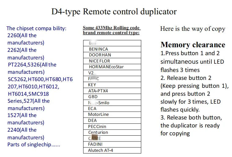 Telecomanda Usa Garaj, 4 Butoane, 433.92mhz, fixed code & rolling code, diverse marci AutoProtect KeyCars