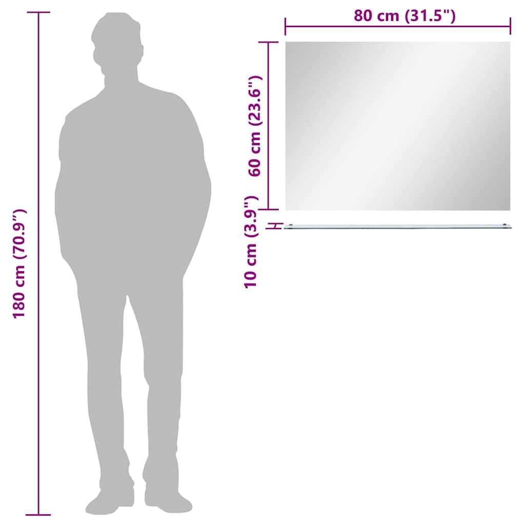 Oglindă de perete cu raft, 80 x 60 cm, sticlă securizată GartenMobel Dekor