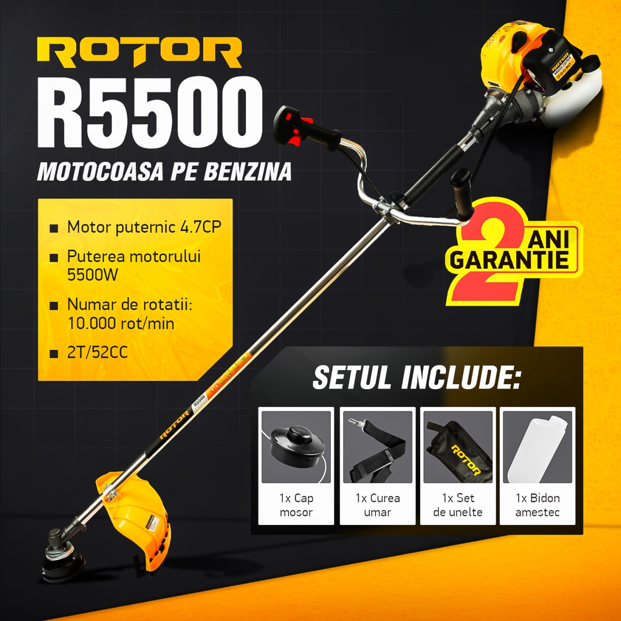 Motocoasa pe benzina R5500 ROTOR 4.7 CP , 5500 Watti Innovative ReliableTools