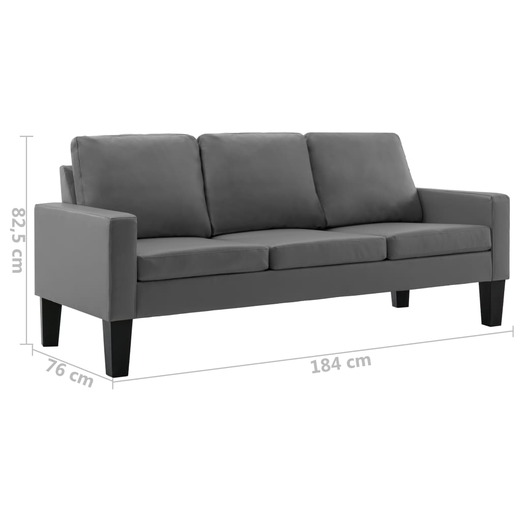 Canapea cu 3 locuri, gri, piele ecologică GartenMobel Dekor