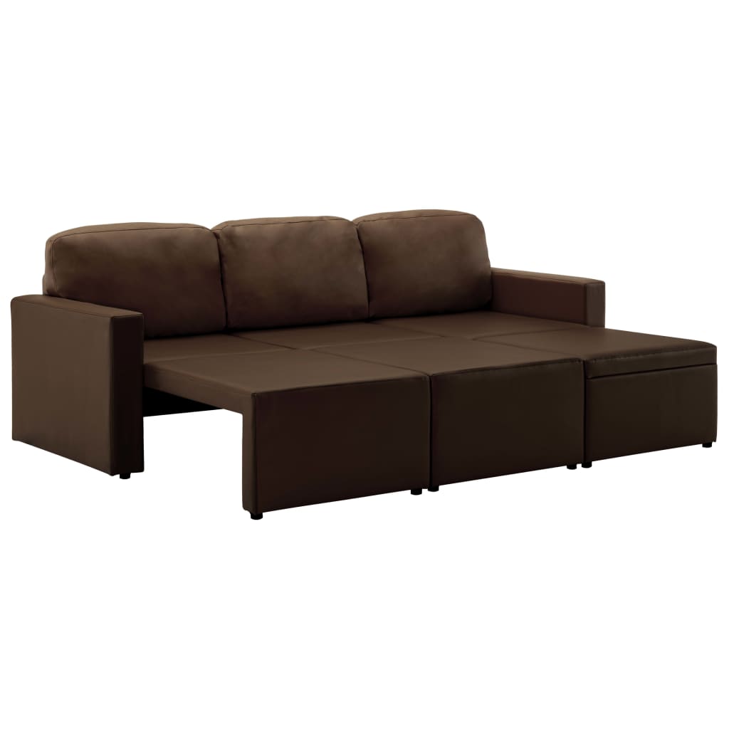 Canapea extensibilă modulară, 3 locuri, maro, piele ecologică GartenMobel Dekor