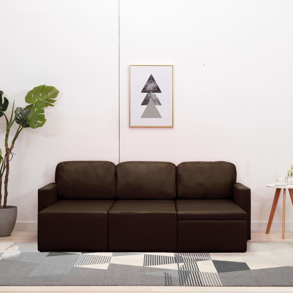Canapea extensibilă modulară, 3 locuri, maro, piele ecologică GartenMobel Dekor
