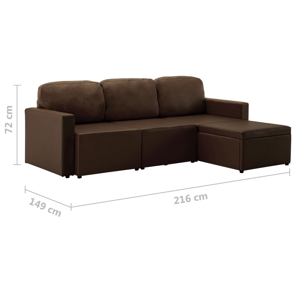 Canapea extensibilă modulară, 3 locuri, maro, piele ecologică GartenMobel Dekor