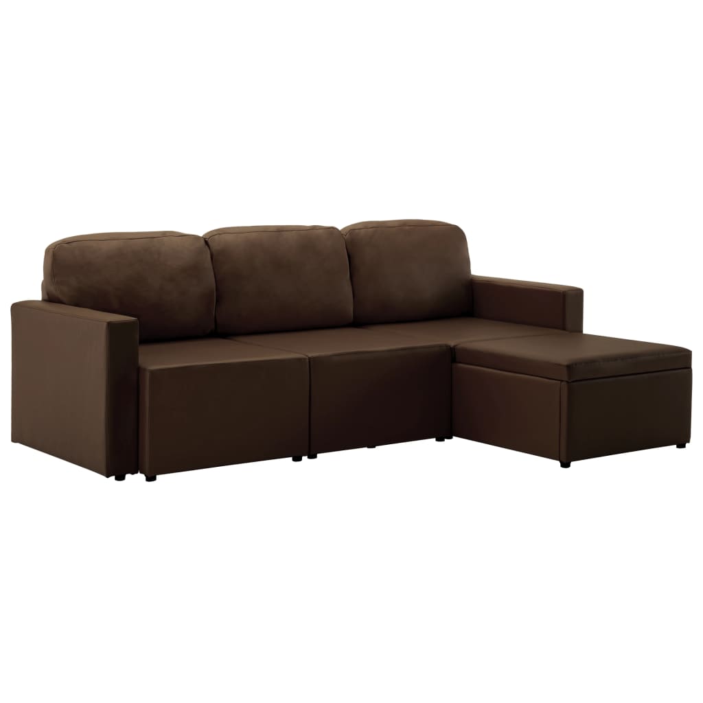 Canapea extensibilă modulară, 3 locuri, maro, piele ecologică GartenMobel Dekor