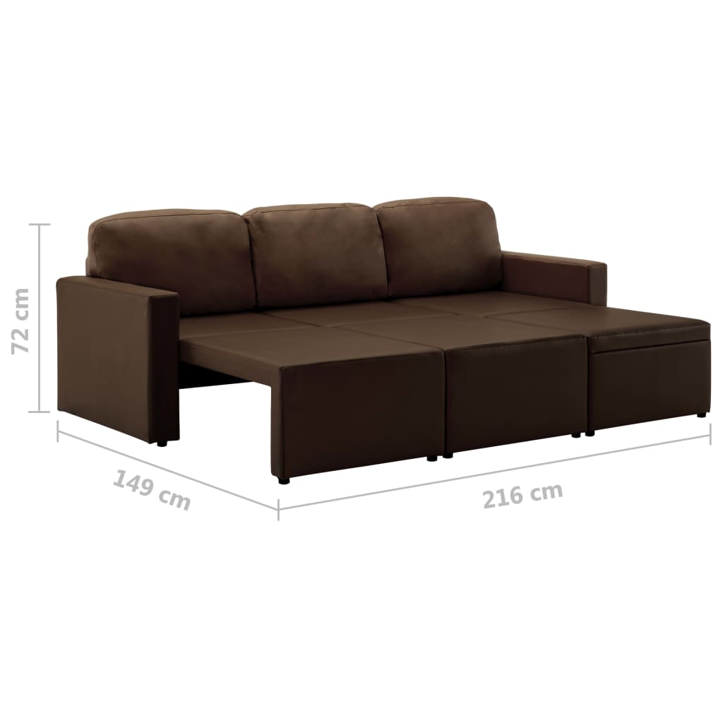 Canapea extensibilă modulară, 3 locuri, maro, piele ecologică GartenMobel Dekor