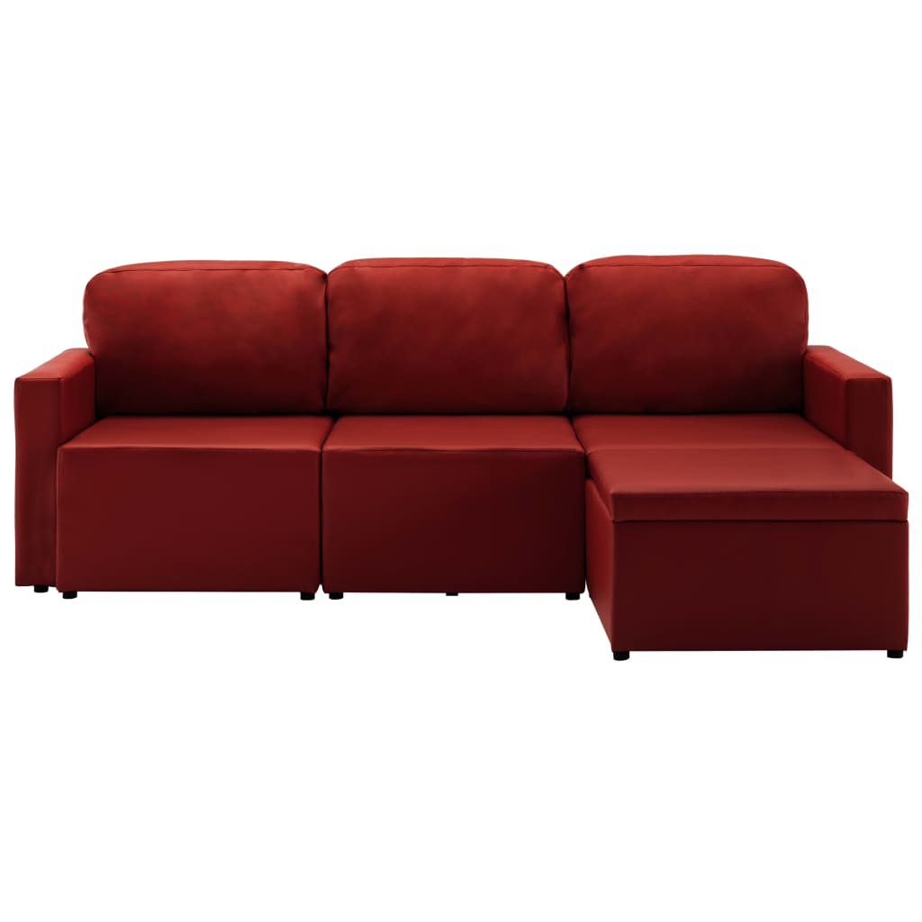 Canapea extensibilă modulară 3 locuri roșu vin piele ecologică GartenMobel Dekor