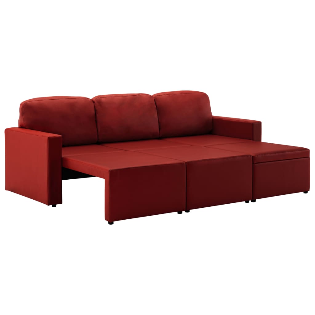 Canapea extensibilă modulară 3 locuri roșu vin piele ecologică GartenMobel Dekor