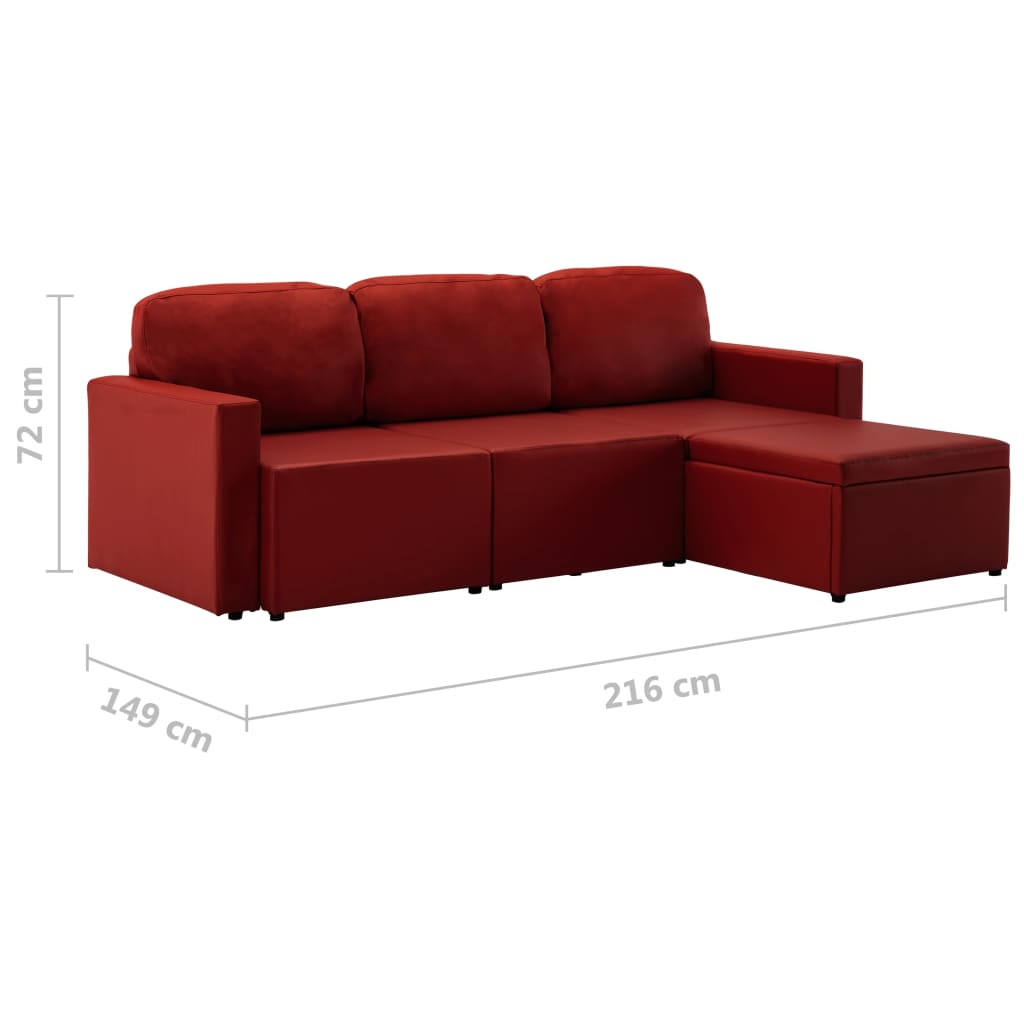 Canapea extensibilă modulară 3 locuri roșu vin piele ecologică GartenMobel Dekor