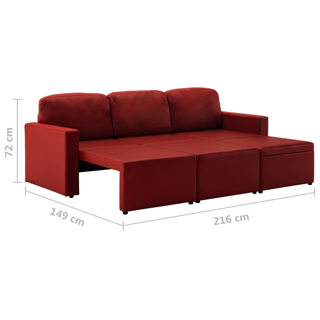 Canapea extensibilă modulară 3 locuri roșu vin piele ecologică GartenMobel Dekor