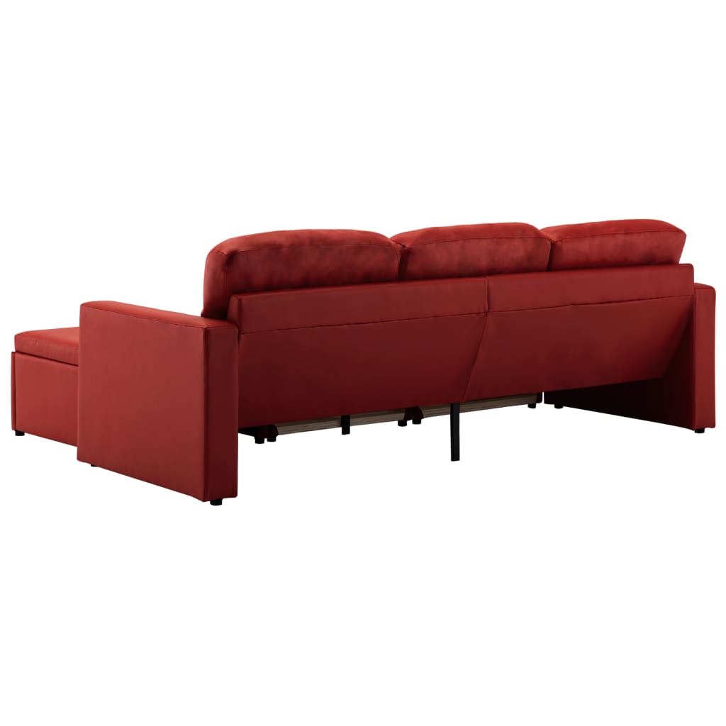 Canapea extensibilă modulară 3 locuri roșu vin piele ecologică GartenMobel Dekor