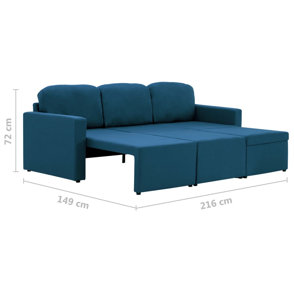 Canapea extensibilă modulară cu 3 locuri, albastru, textil GartenMobel Dekor