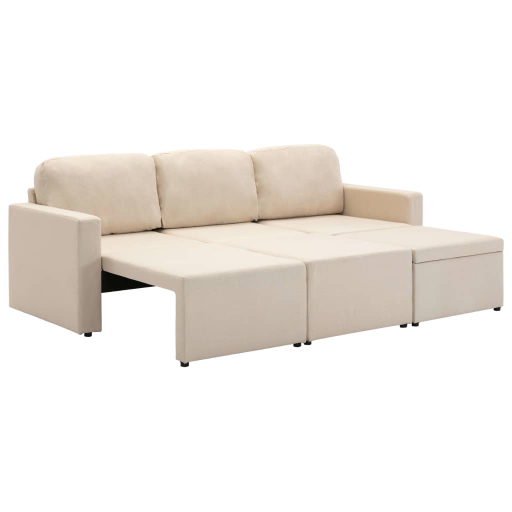 Canapea extensibilă modulară cu 3 locuri, crem, material textil GartenMobel Dekor