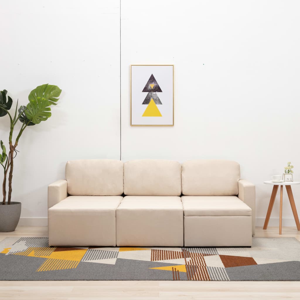 Canapea extensibilă modulară cu 3 locuri, crem, material textil GartenMobel Dekor