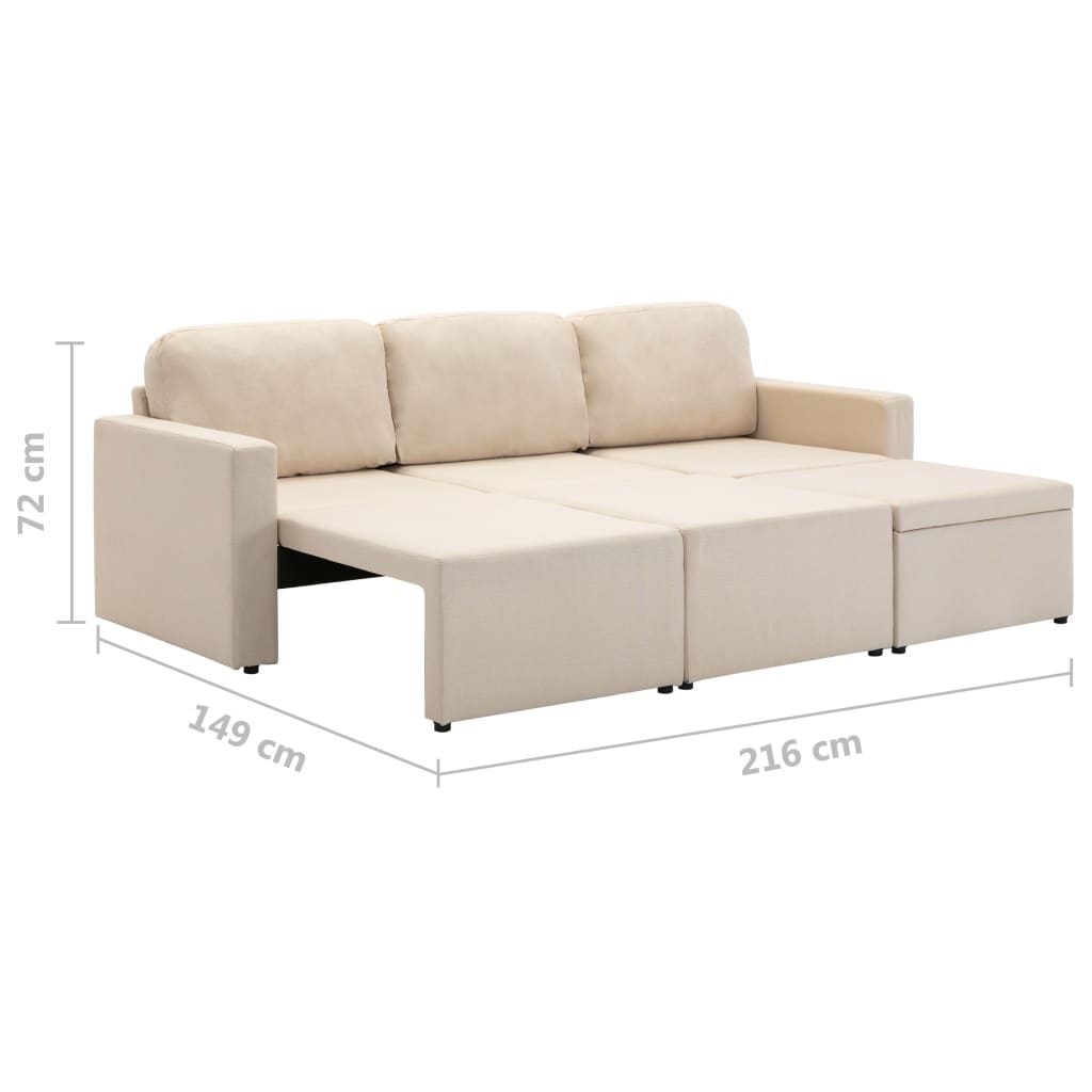 Canapea extensibilă modulară cu 3 locuri, crem, material textil GartenMobel Dekor