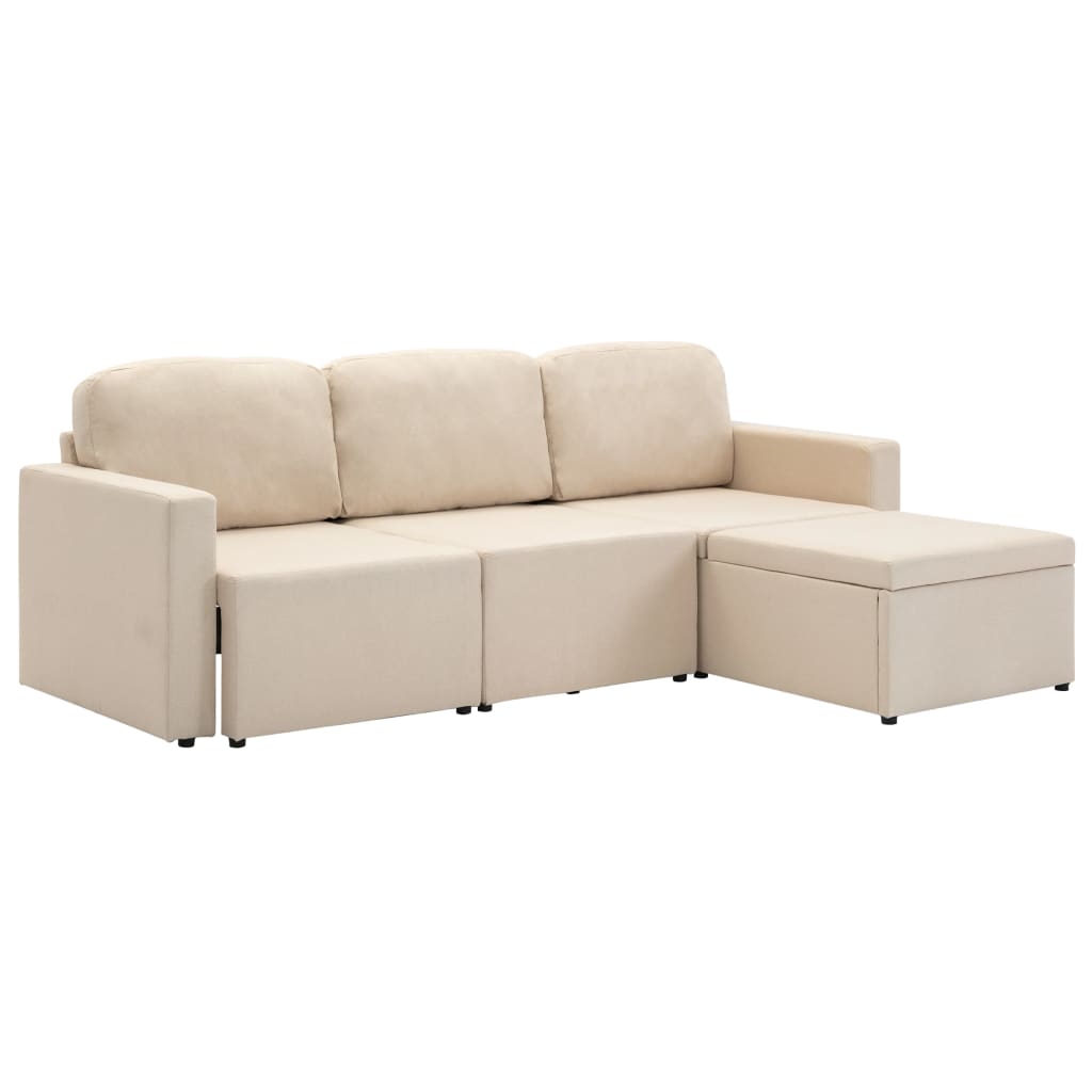 Canapea extensibilă modulară cu 3 locuri, crem, material textil GartenMobel Dekor
