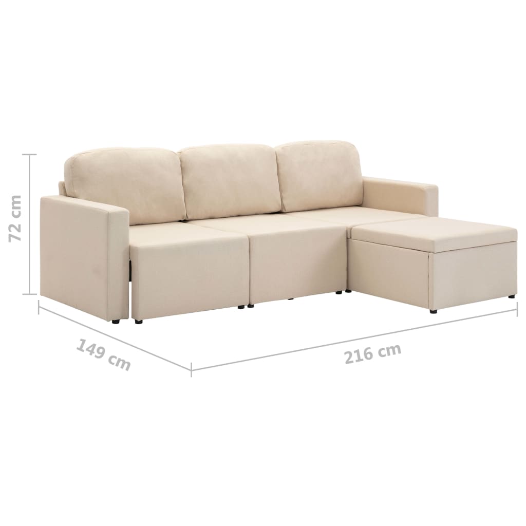 Canapea extensibilă modulară cu 3 locuri, crem, material textil GartenMobel Dekor