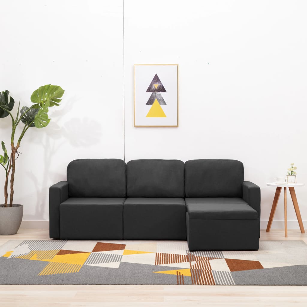 Canapea extensibilă modulară cu 3 locuri, gri închis, textil GartenMobel Dekor