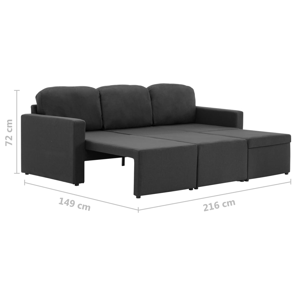 Canapea extensibilă modulară cu 3 locuri, gri închis, textil GartenMobel Dekor