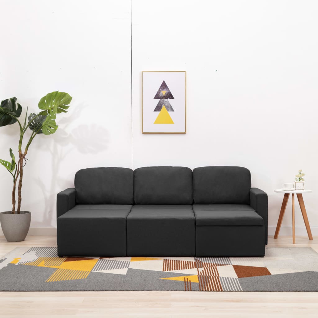 Canapea extensibilă modulară cu 3 locuri, gri închis, textil GartenMobel Dekor