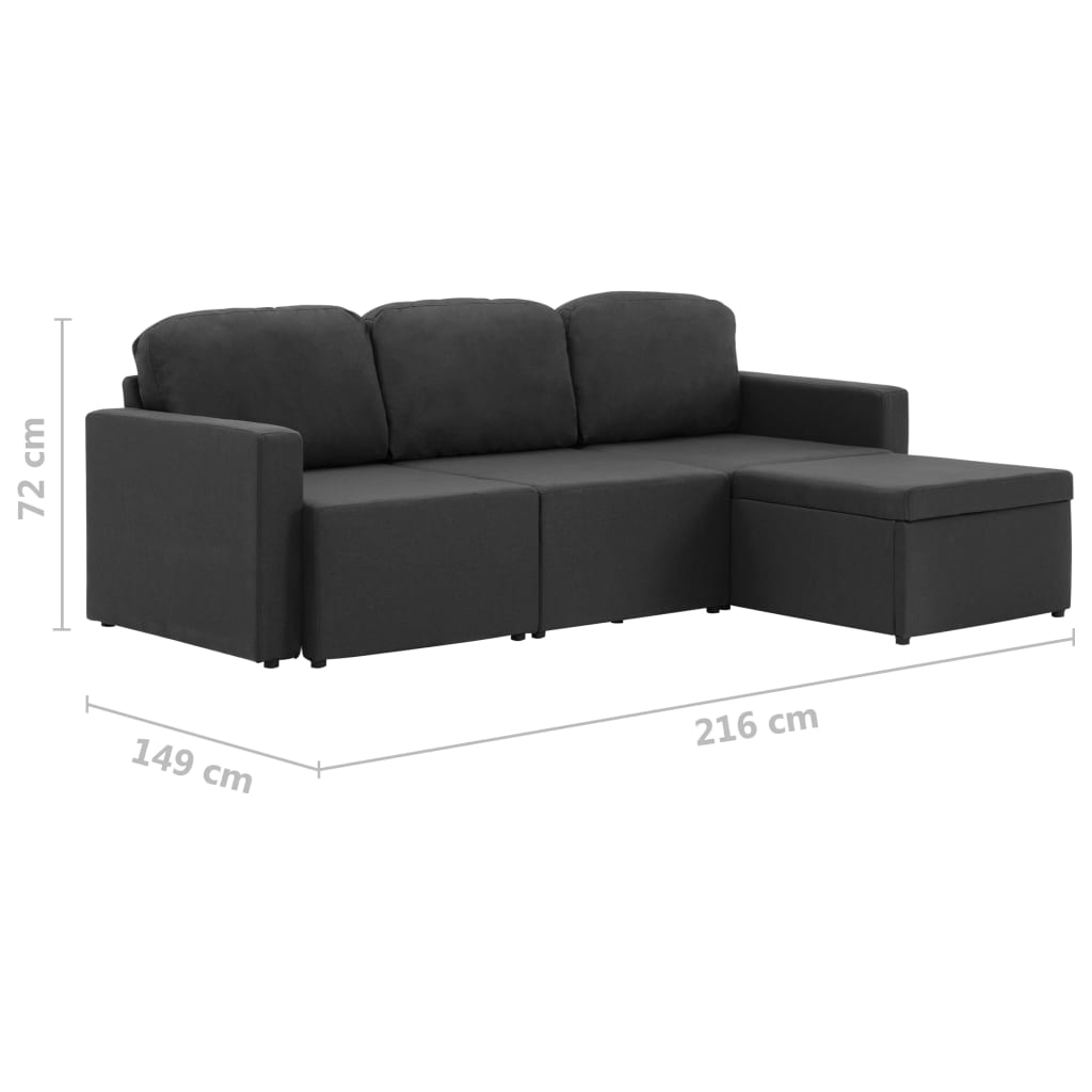 Canapea extensibilă modulară cu 3 locuri, gri închis, textil GartenMobel Dekor