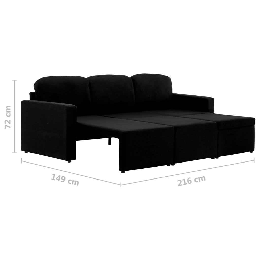Canapea extensibilă modulară cu 3 locuri, negru, textil GartenMobel Dekor