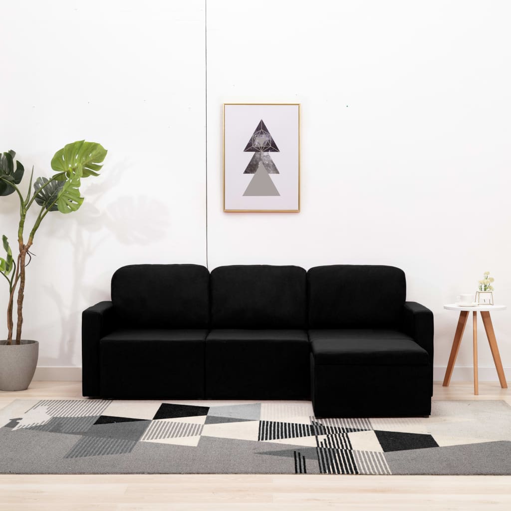 Canapea extensibilă modulară cu 3 locuri, negru, textil GartenMobel Dekor