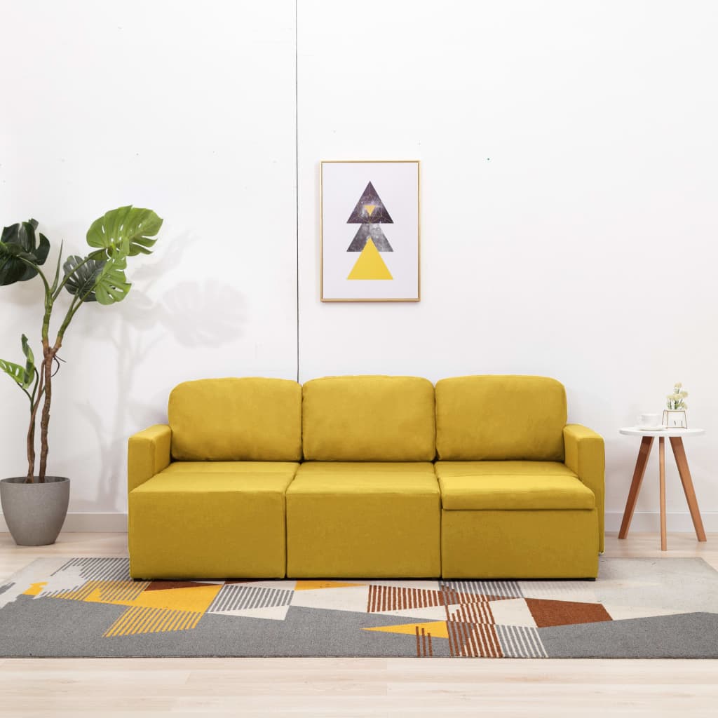 Canapea extensibilă modulară cu 3 locuri galben material textil GartenMobel Dekor