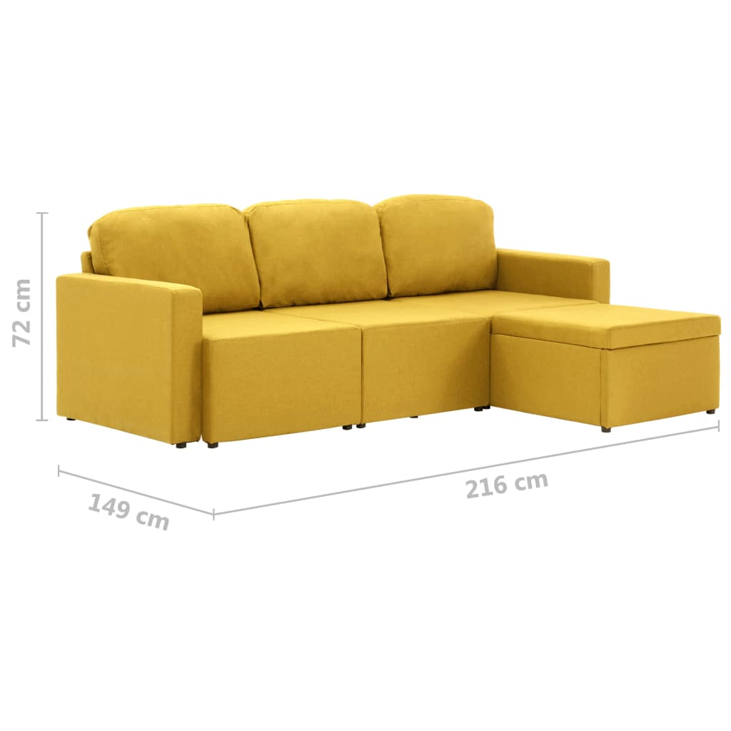 Canapea extensibilă modulară cu 3 locuri galben material textil GartenMobel Dekor