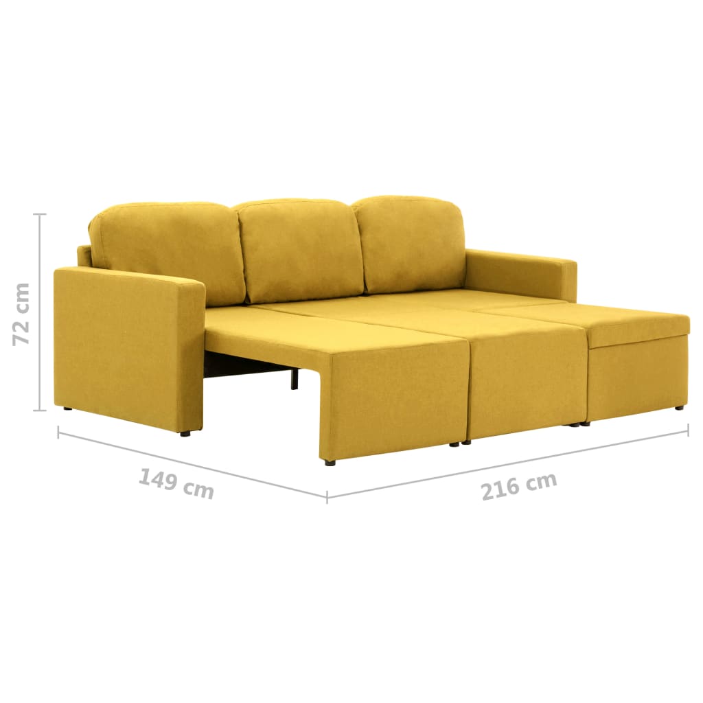 Canapea extensibilă modulară cu 3 locuri galben material textil GartenMobel Dekor