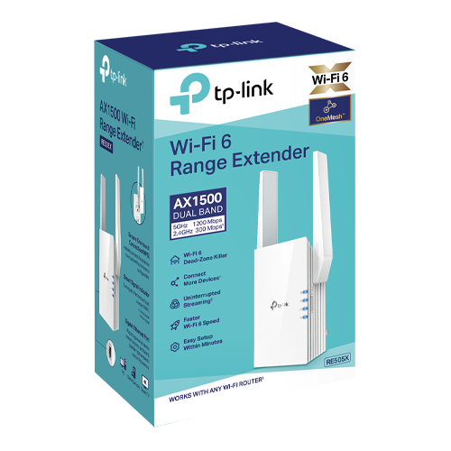 Range Extender TP-link RE505X, AX1500, OneMesh, Dual-Band, Gigabite SafetyGuard Surveillance