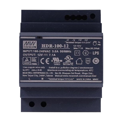 Sursa de alimentare in comutatie, 12V / 7.1A, sina DIN - MEAN WELL HDR-100-12 SafetyGuard Surveillance