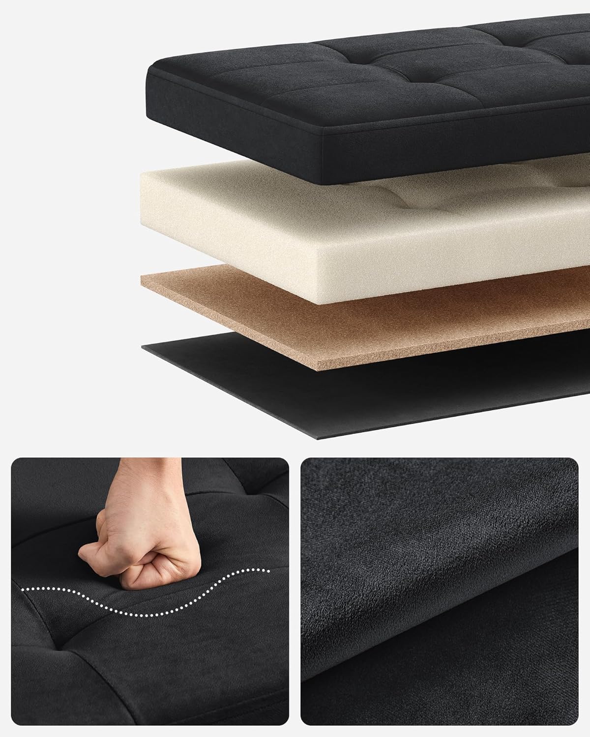 SONGMICS Bancuta pliabila cu spatiu de depozitare, catifea matlasata, 38x110x38 cm, capacitate 300 kg, negru Household NewTrend