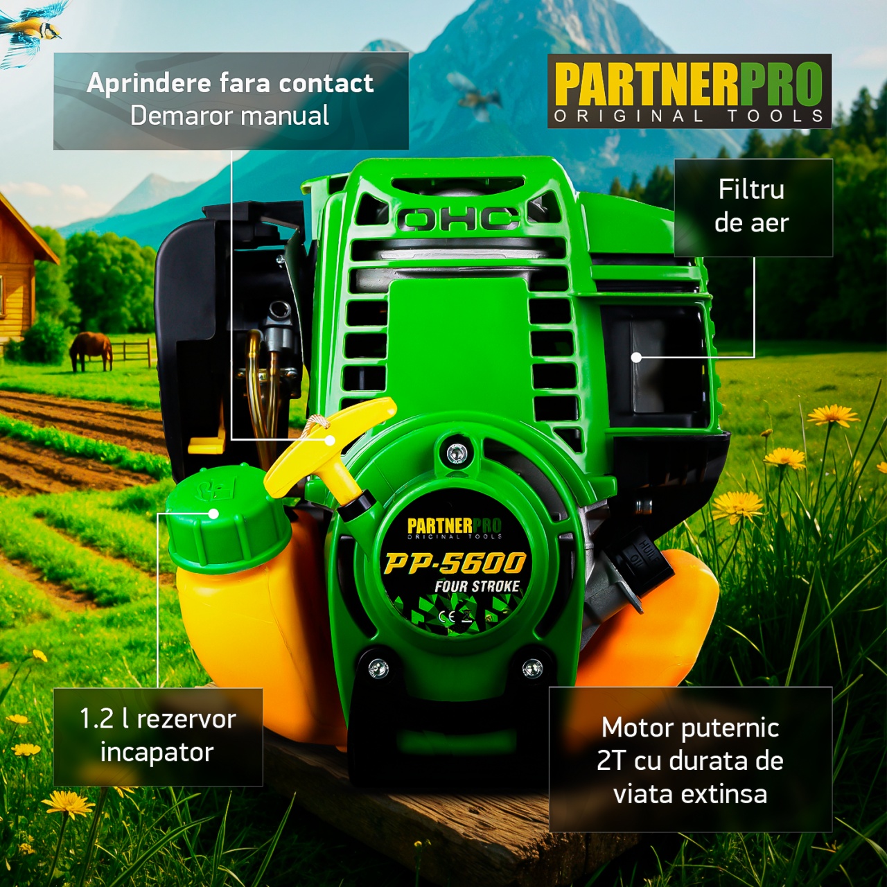 Motocoasa pe benzina PartnerPro PP5600 , 4 T, 5.6CP, 52CC Innovative ReliableTools